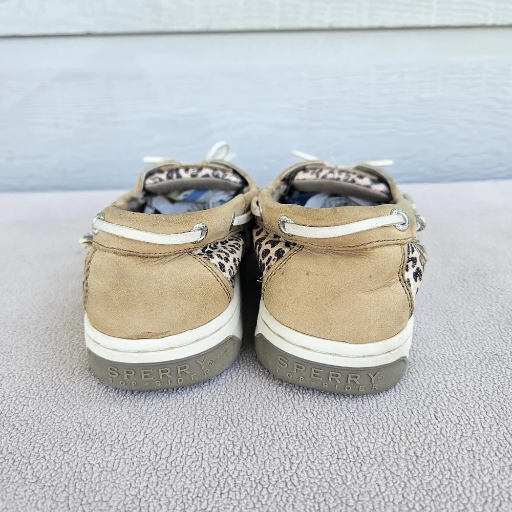 Sperry Top-Sider Angelfish Leather Suede Boat Shoes Leopard Youth Size 4 Tan
